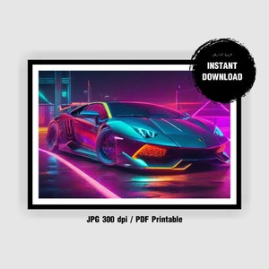 Printable Neon Lamborghini Digital Download - Neon Prints - Neon Lambo - Bedroom Posters - Bedroom Prints - Car Art - Sports Car - Kids Room