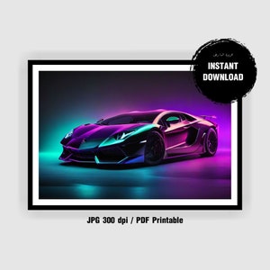 Printable Neon Lamborghini Digital Download - Neon Prints - Neon Lambo - Bedroom Posters - Bedroom Prints - Car Art - Sports Car - Kids Room