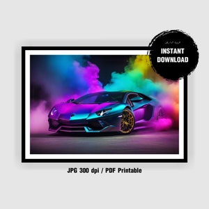Printable Neon Lamborghini Digital Download - Neon Prints - Neon Lambo - Bedroom Posters - Bedroom Prints - Car Art - Sports Car - Kids Room