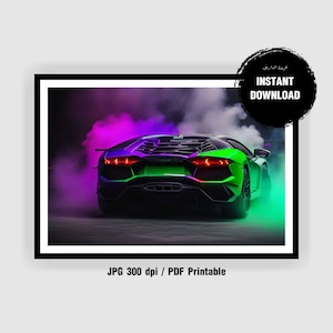 Printable Neon Lamborghini Digital Download - Neon Prints - Neon Lambo - Bedroom Posters - Bedroom Prints - Car Art - Sports Car - Kids Room