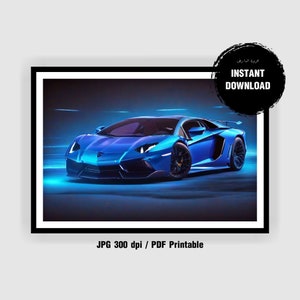 Printable Neon Lamborghini Digital Download - Neon Prints - Neon Lambo - Bedroom Posters - Bedroom Prints - Car Art - Sports Car - Kids Room