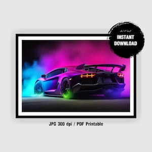 Printable Neon Lamborghini Digital Download - Neon Prints - Neon Lambo - Bedroom Posters - Bedroom Prints - Car Art - Sports Car - Kids Room