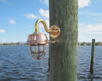 Nautical Wave Shade Copper Sconce Dock Light-Nautical Sconce Light