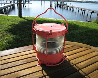 Vintage original ships brass anchor light painted gloss coral