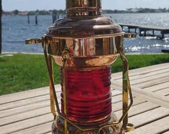 Copper anchor ship lantern-Red Original Fresenel Lens, JH Peters & Bey