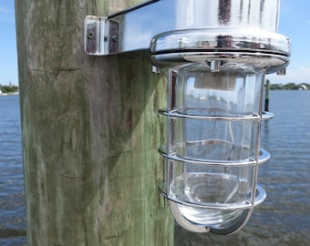 Chrome over Brass Nautical Caged Passageway Marine Dock Light