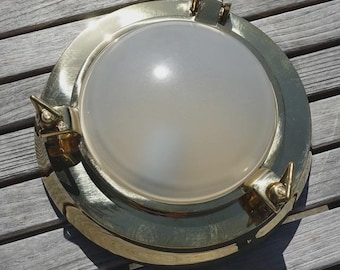 Brass Porthole Nautical Marine Light - 10 3/4" Round marine brass nautical light