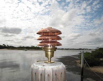 Copper 3 Ring Hooded Landscape Nautical Dock Light/Post light