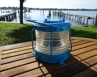 Vintage original ships brass anchor light painted Satin Oasis Blue