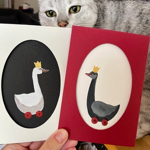 Weißer Schwan, Schwarz - Set von 2 handgezeichneten Postkarten - Gouache mini art