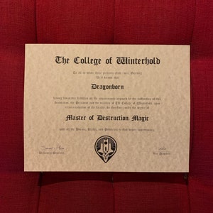 Personalized Skyrim College of Winterhold Master's Degree