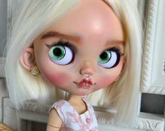 Custom Blythe Art Doll: TBL Base, Tan Skin, Pierced Ears, Collectible Display