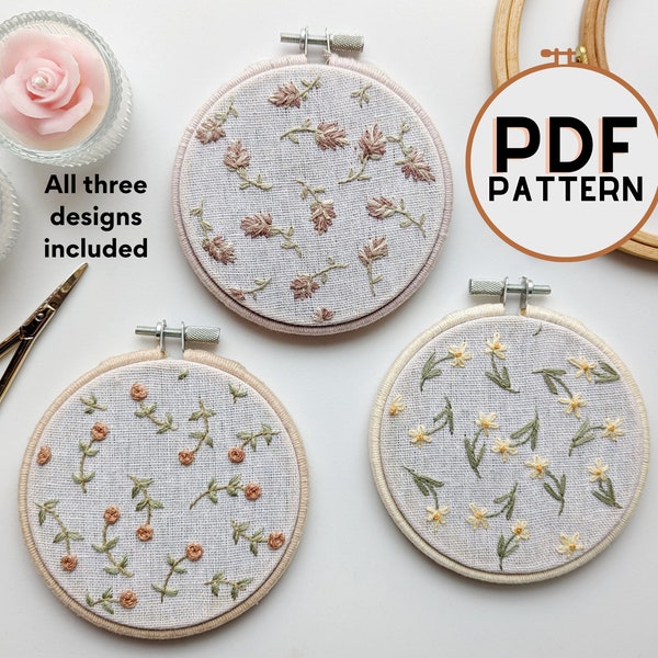 PDF Download - Mindful Motifs, 3-in-1 Embroidery Pattern: Lilac, Daffodil, Rose