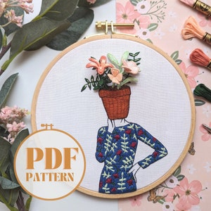 Flower Pot Head Embroidery Pattern by FormedFibers | Digital File | PDF Pattern | Needlework | DIY | 3D Embroidery