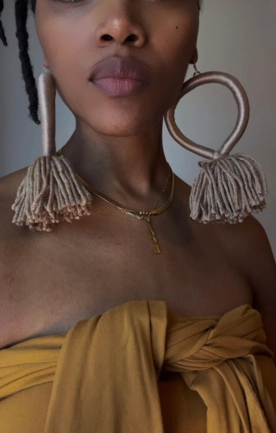 Oversized Nude Tassel Earrings Lightweight Statement Earrings
