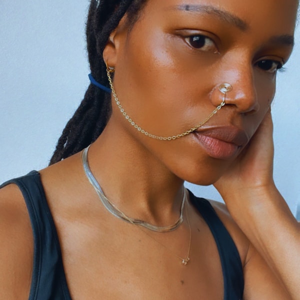 Chain nose ring, chain nose cuff, no piercing, nose to ear chain, nose cuff, nose ring, nose clip