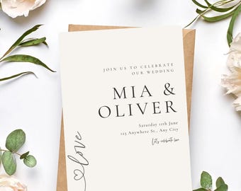 Minimalist Tan Wedding Invitation Template | Neutral Boho Printable Invite