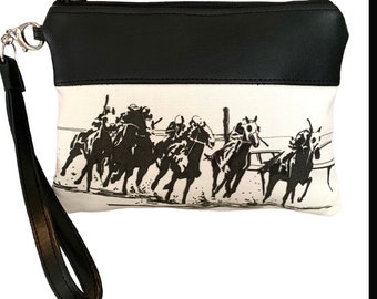 Kentucky Derby Purse,horse bag cute black and white derby bag, horse racing zippered Wristlet,Kentucky derby Bag, Kentucky Derby,Party Purse