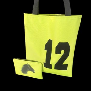 Horse Racing Gift Shoulder Bag,Racetrack Bag,Lucky Number 12 Tote,Saddle Cloth Tote, Saddle Cloth Bag,Black and lime green, Preakness stakes