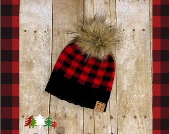 Sombrero de cuadro con piel sintética Pom Pom