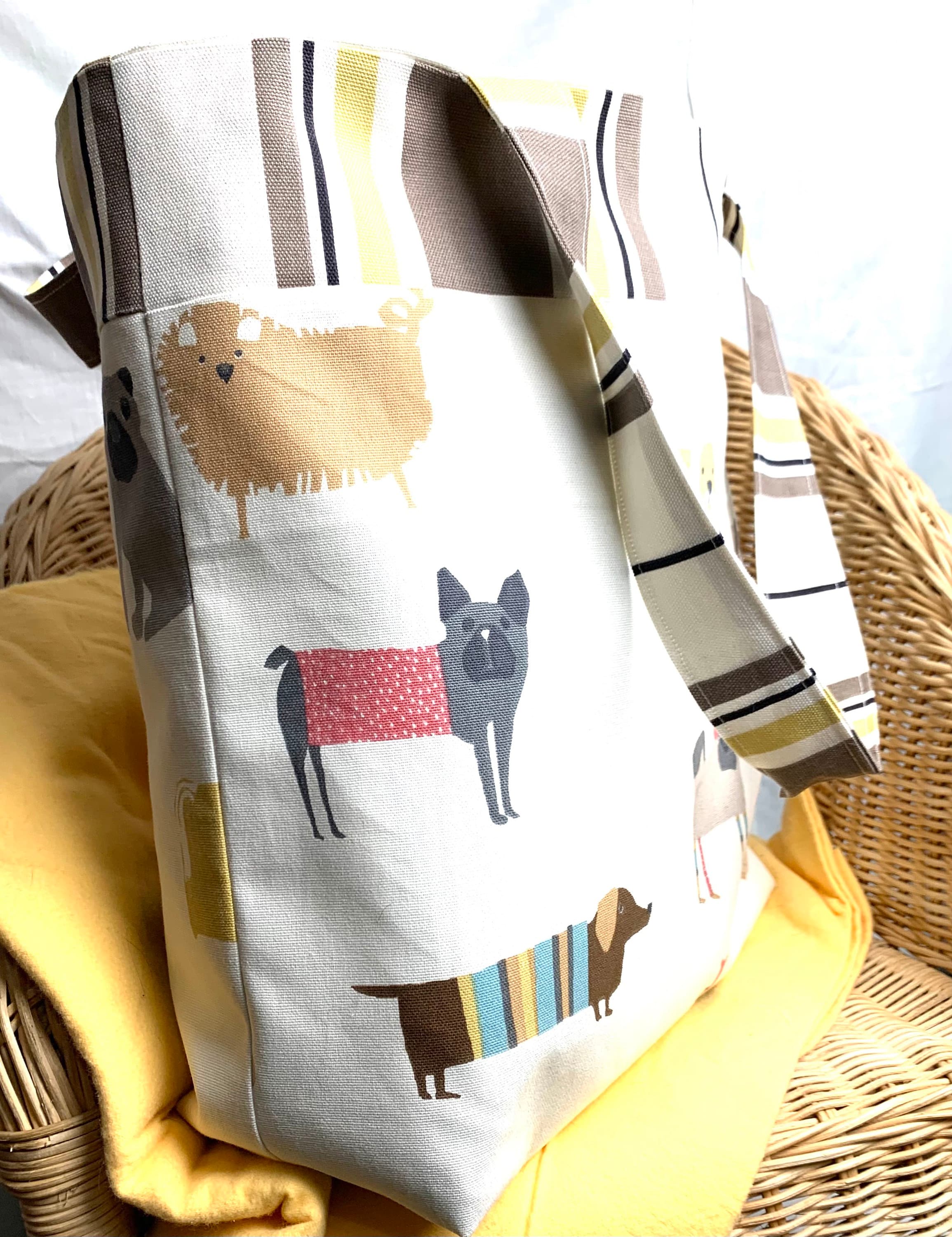 Large Cute Dogs Fabric Tote Bag With Reversible Feature Etsy UK