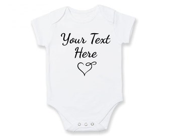 Personalised Short Or Long Sleeve Cotton Heart Baby Vest Soft Premium Add Your Text Quality Rich Designer Fast Delivery Emoji Any Occasion