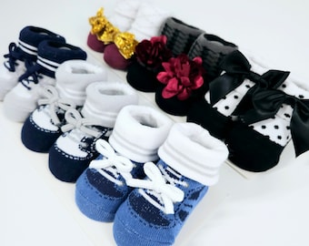 3 Pack Baby 0-9 Months Sneaker & Flower Shoe Socks Boys and Girls Infant Footwear Set Adorable Baby Shower Gender Reveal Gift Fast Postage!