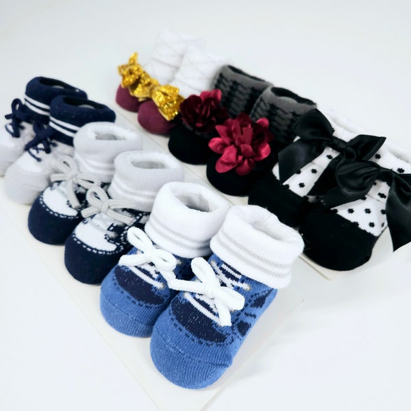 3 Pack Baby 0-9 Months Sneaker & Flower Shoe Socks Boys and Girls Infant Footwear Set Adorable Baby Shower Gender Reveal Gift Fast Postage!