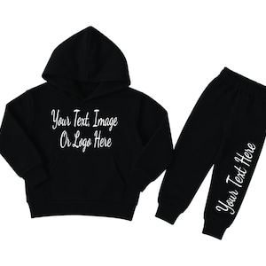 Personalized Black Kids Tracksuit Customizable for Ages 1-6 Toddler Loungewear Custom Name Activewear Your Image Logo Birthday Gift Occasion