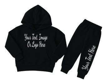 Personalized Black Kids Tracksuit: Custom Name, Logo Activewear