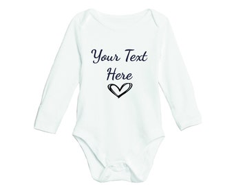 Personalised Baby Vest Long Sleeve White 100% Cotton Add Text Babyshower Toddler Newborn Gift Birthday Love Gender Reveal Fast Shipping UK