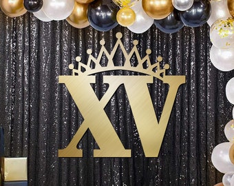 Quinceañera sign with tiara for backdrop decor, sweet 15 signage, mis quince años backdrop, xv años sign with crown for backdrop - XV