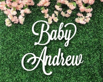 Baby shower backdrop signage decoration: Custom name for party decor.