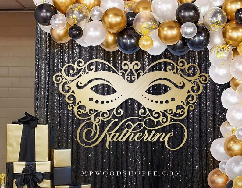 masquerade sign for mardi gras party, carnival mask backdrop sign