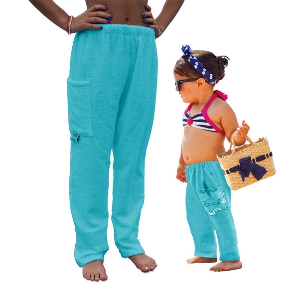 Towel Pants - Turquoise Aqua Blue - IN-STOCK Fast Shipping - Beach, Swimming, Resortwear, Boys, Girls, Adults