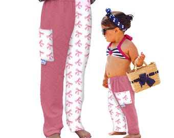 Towel Pants - Pink Bows - IN-STOCK Fast Shipping - Beach, Swimming, Resortwear, Boys, Girls, Adults