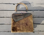 Antique 1800 39 s Victorian Green Brown Velvet and Calf Skin Hand Bag with Door Knocker unmarked Closure from Strawbridge and Clothier as-is