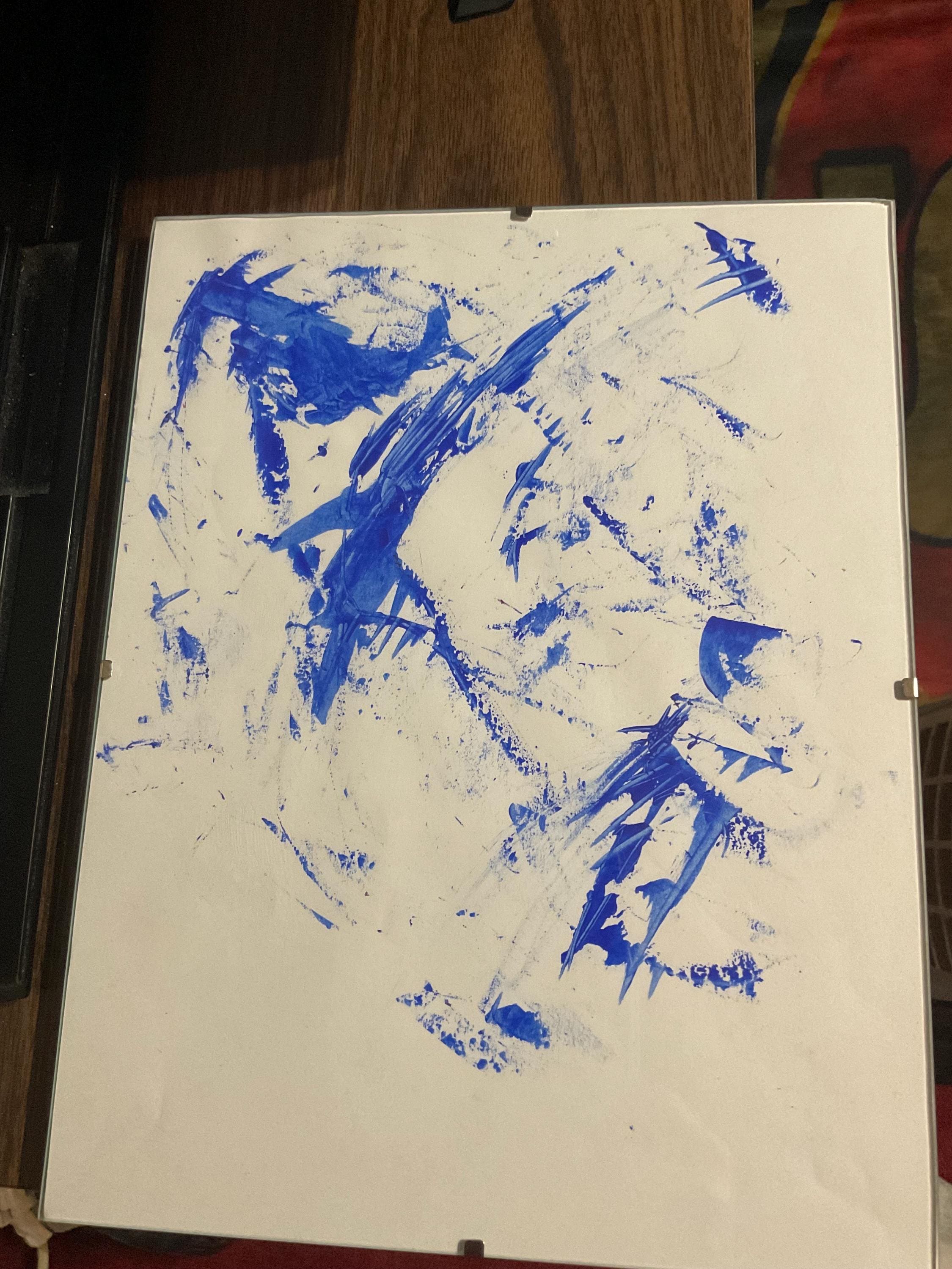 額装済み抽象画、青色アクリル画、錯視効果（8.5×11インチ） - Etsy 日本