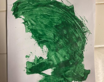 Inramad abstrakt porträttmålning, grön akrylkonst (8,5x11)