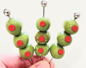 Fake Martini Olives On Stainless Steel Skewers
