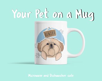 Custom Pet Mug | Real Hand Drawn Pet Portrait Caricature Mug | Personalized Dog or Cat Illustration | Caricature Drawing from Photo