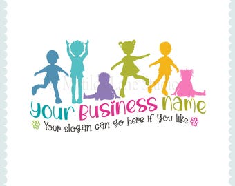 Hand-Drawn Childcare Logo: Wavy Kids Silhouette Design (PNG, JPG File) Add own text