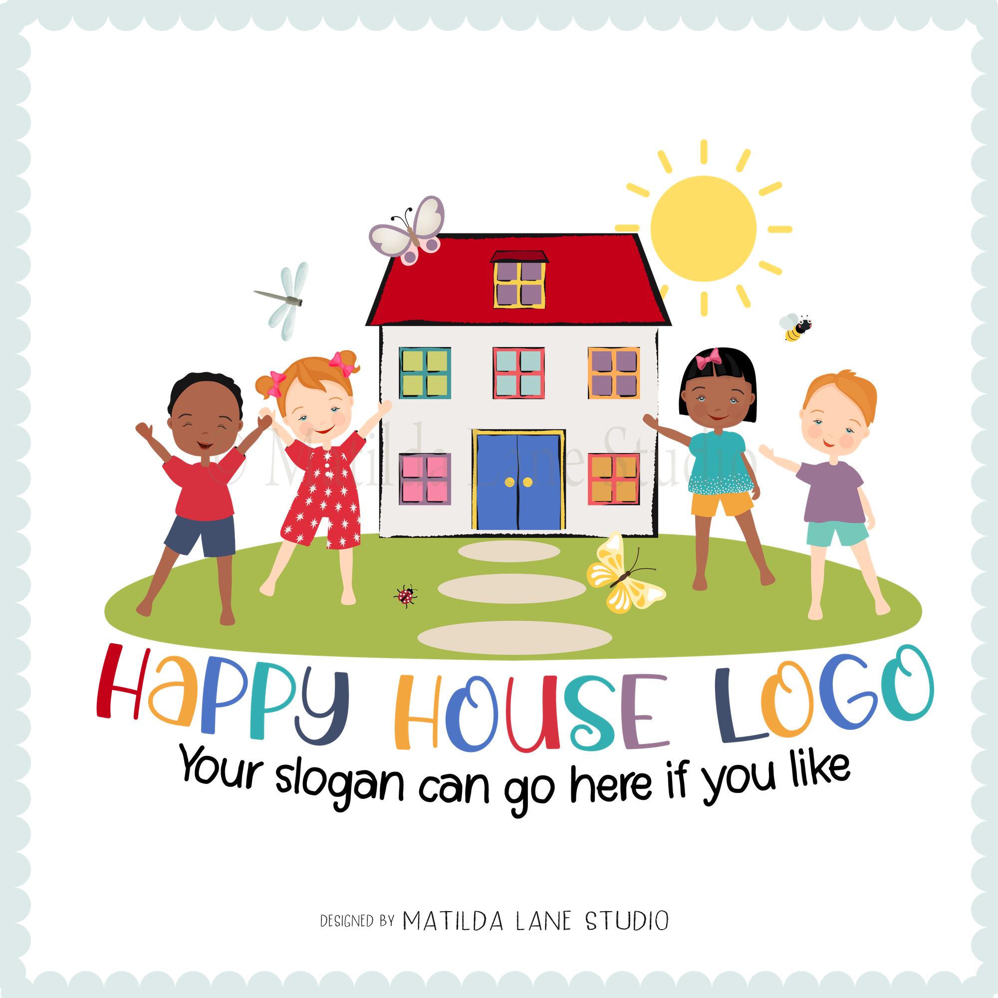 Hand-drawn Childcare Logo: Multicultural Kids, Flower House, You Can Add  Text to Blank Version - Etsy, image size:2000x2000