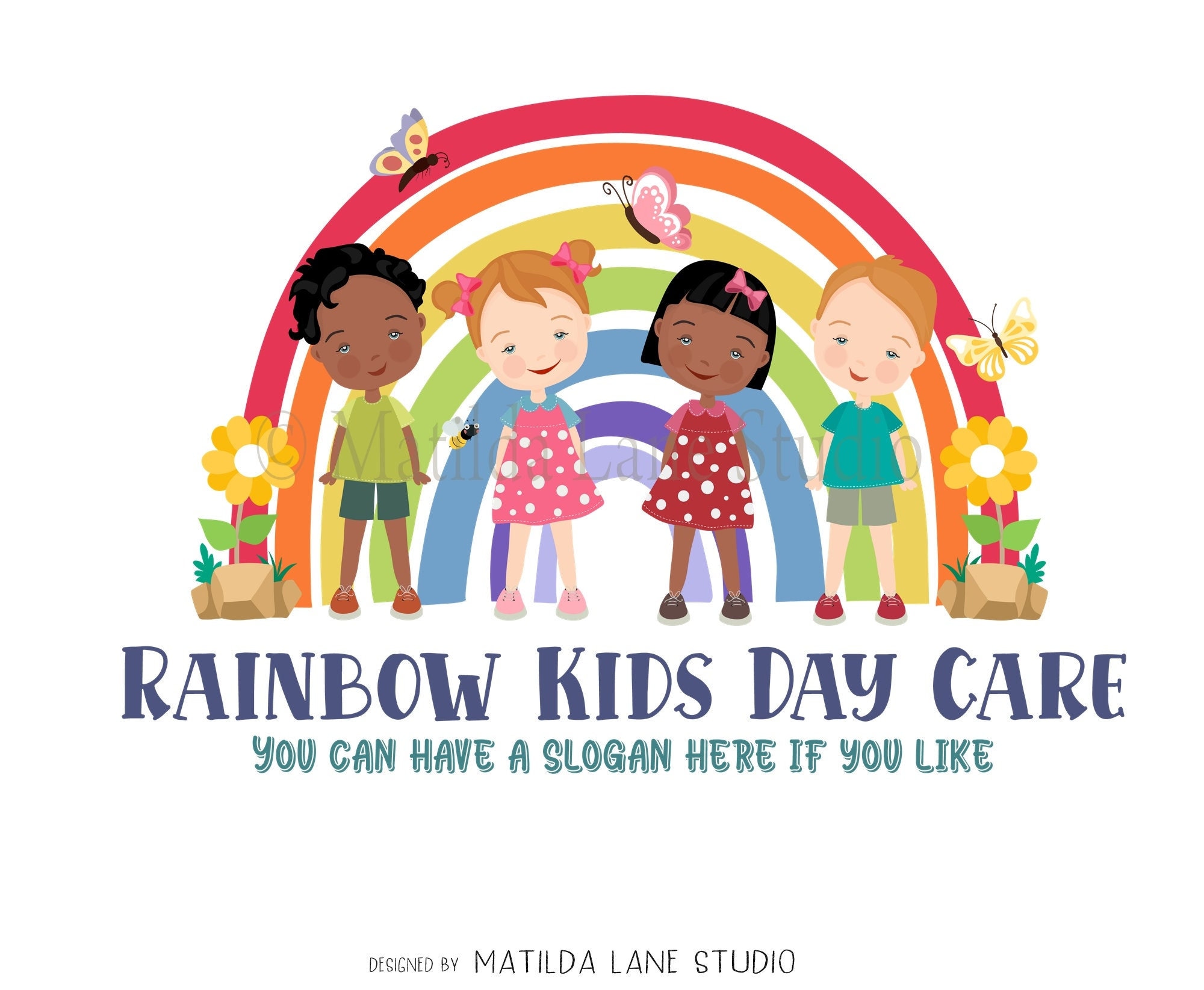 Rainbow Kids Logo, Daycare, Daycare Logo, Kids Logo, Preschool, Childcare Logo, Babysitting Logo