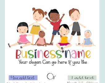 Hand-Drawn Children Logo: Daycare Kids Circle Design (PNG, JPG) Add Own Text to Blank Version