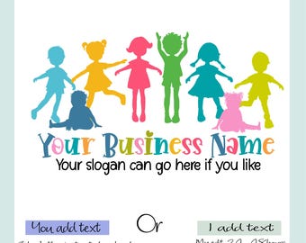 Hand Drawn Childcare Logo: Children Silhouette, Daycare, Baby, Kindergarten (Digital File) you add text