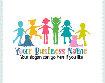 Hand Drawn Childcare Logo: Children Silhouette, Daycare, Kindergarten (Digital File)
