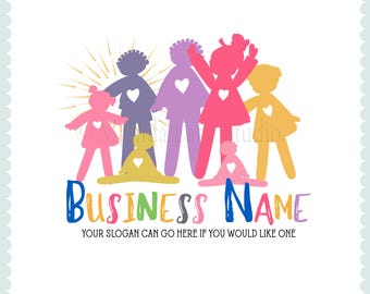 Handgezeichnetes Silhouette Puppen Logo: Kindertagesstätte Design (PNG, JPG)