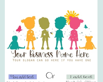 Hand Drawn Kids Silhouette Logo: Daycare, Babysitting (PNG, JPG) you add text to blank version