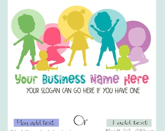 Hand-Drawn Children Silhouettes Logo: Multicultural Kids Design (PNG, JPG File) Childcare, Daycare, add own text, Business Branding